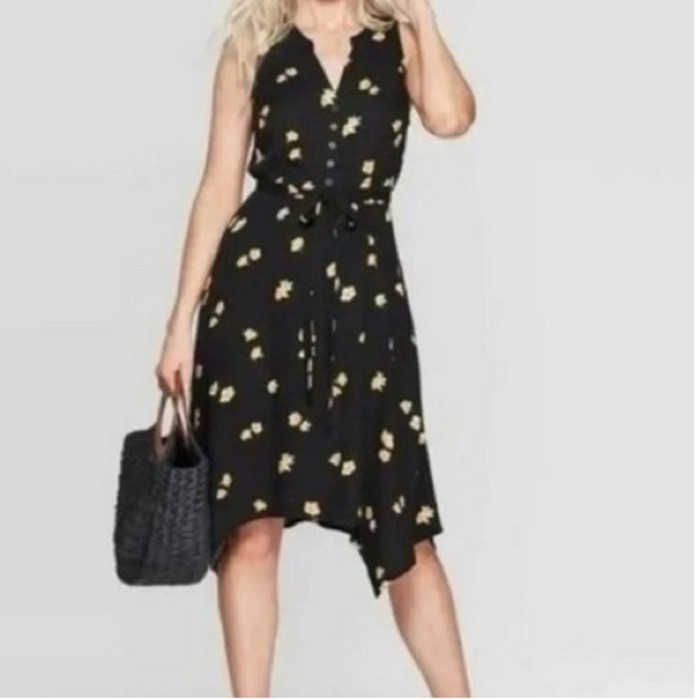 Knox Rose Black and Yellow Floral Midi Dress